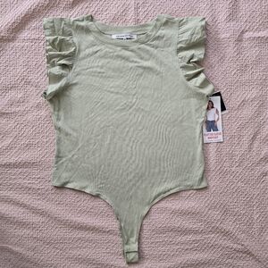 Celebrity Pink Women's Cotton Light Green Flutter Sleeve Bodysuit size XXXL